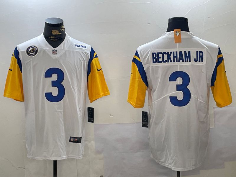 Men Los Angeles Rams #3 Beckham jr White 2024 Nike Vapor Limited NFL Jersey style 5